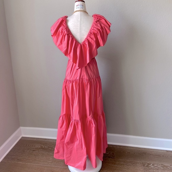 Ruffled Tiered Coral Pink Taffeta H&M DRESS -NWT princess flowy - Picture 11 of 14
